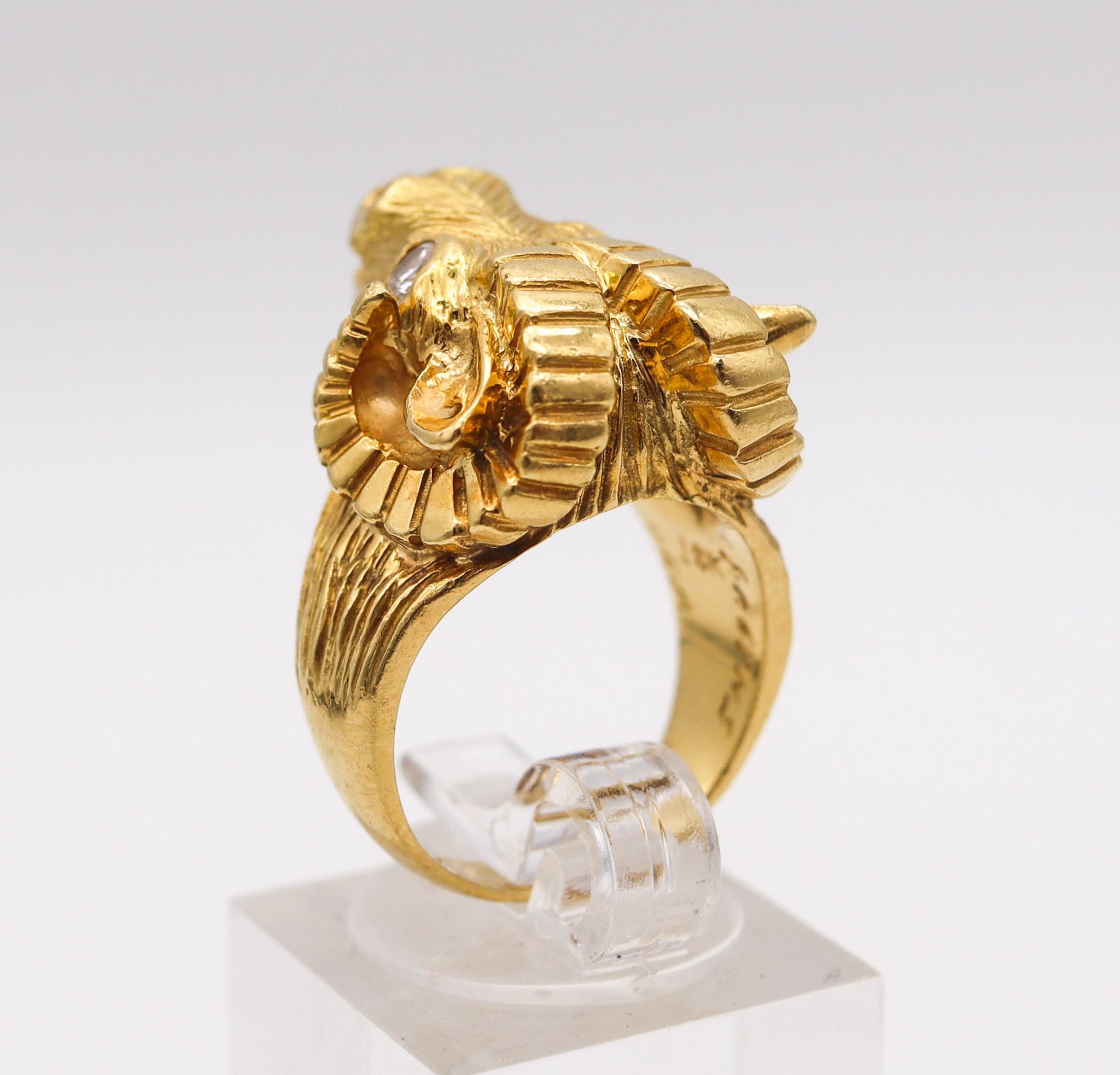 Brilliant Cut Van Cleef & Arpels 1970 Taurus Zodiacal Ring In 18Kt Gold With Two Diamonds For Sale
