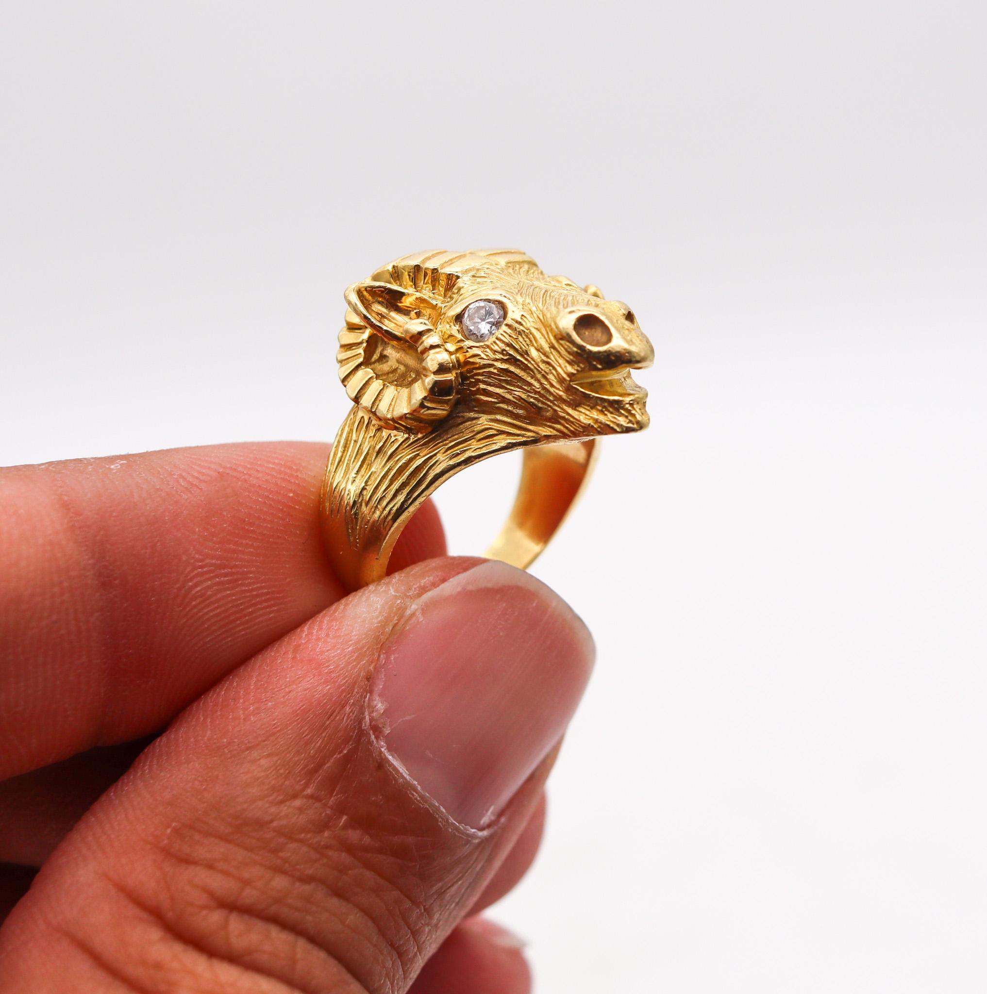 Women's or Men's Van Cleef & Arpels 1970 Taurus Zodiacal Ring In 18Kt Gold With Two Diamonds
