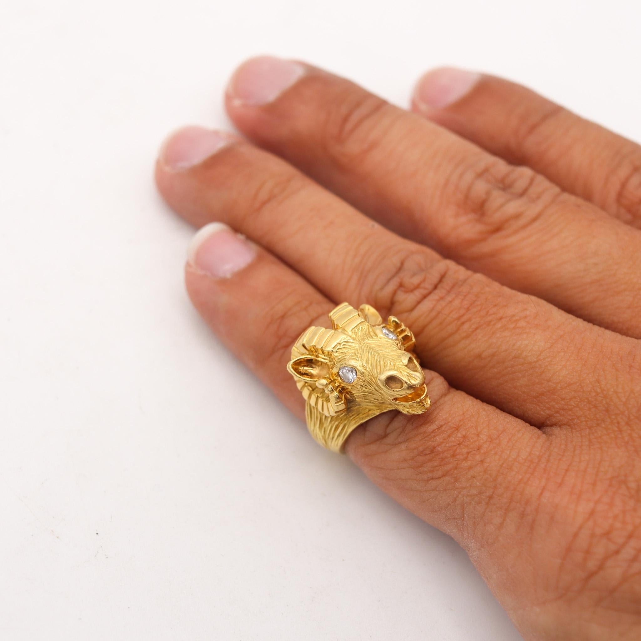 Van Cleef & Arpels 1970 Taurus Zodiacal Ring In 18Kt Gold With Two Diamonds For Sale 1