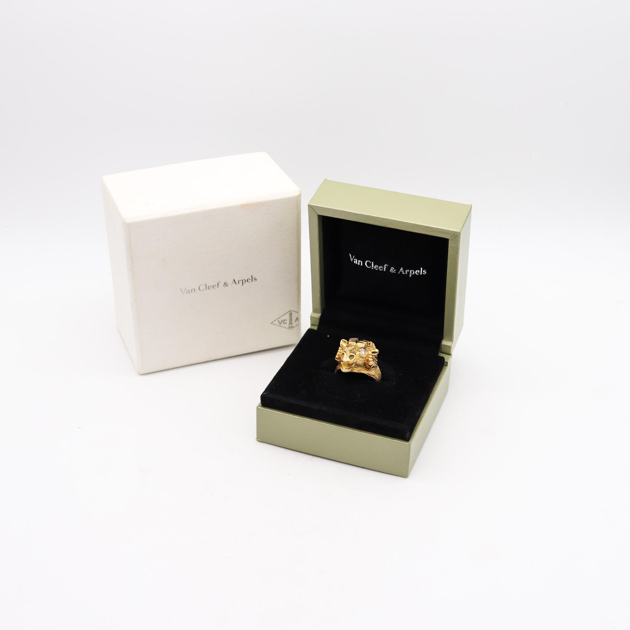 Van Cleef & Arpels 1970 Taurus Zodiacal Ring In 18Kt Gold With Two Diamonds For Sale 2