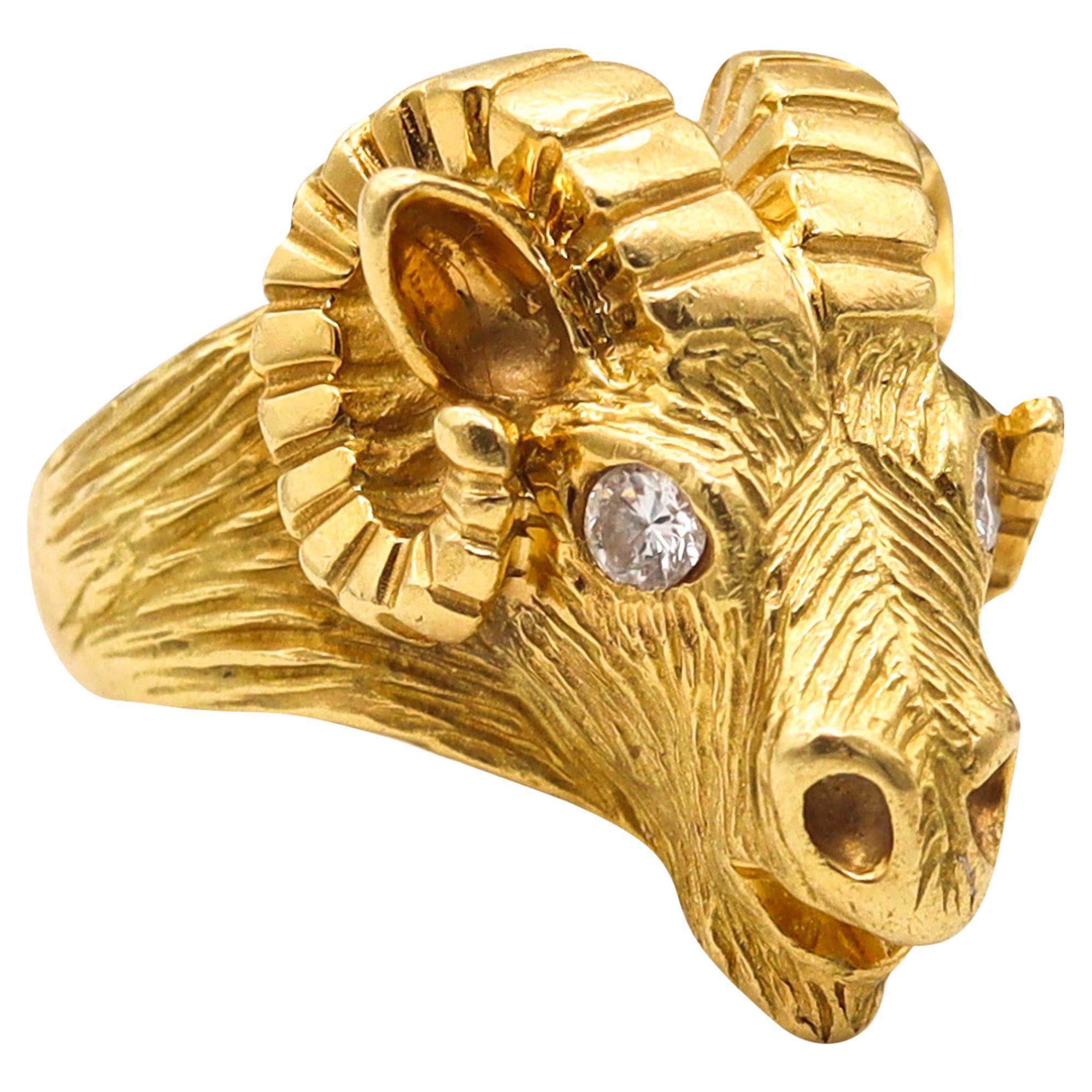 Van Cleef & Arpels 1970 Taurus Zodiacal Ring In 18Kt Gold With Two Diamonds For Sale