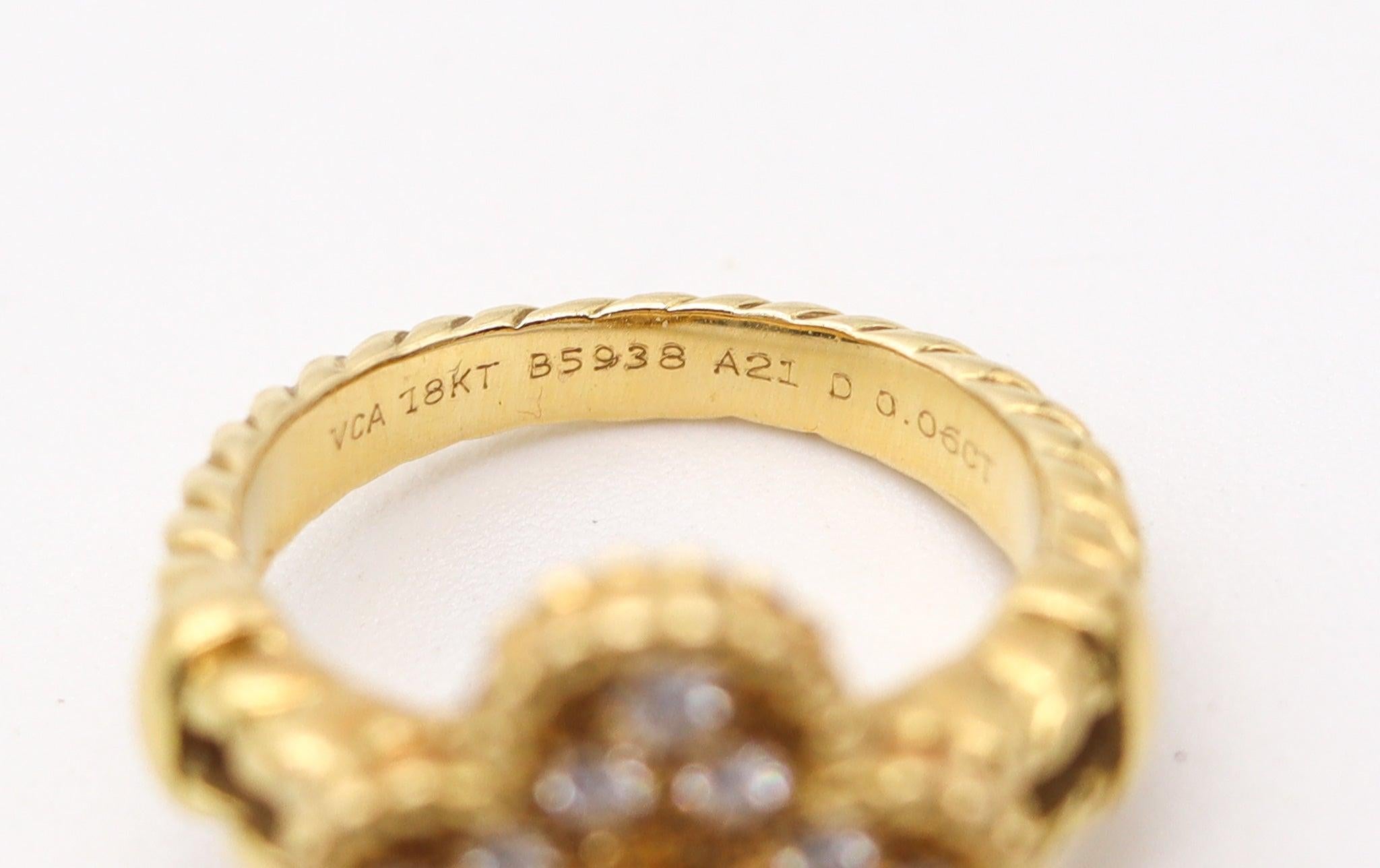 Women's VAN CLEEF & ARPELS 1970 Vintage Alhambra Ring In 18Kt Yellow Gold With Diamonds For Sale