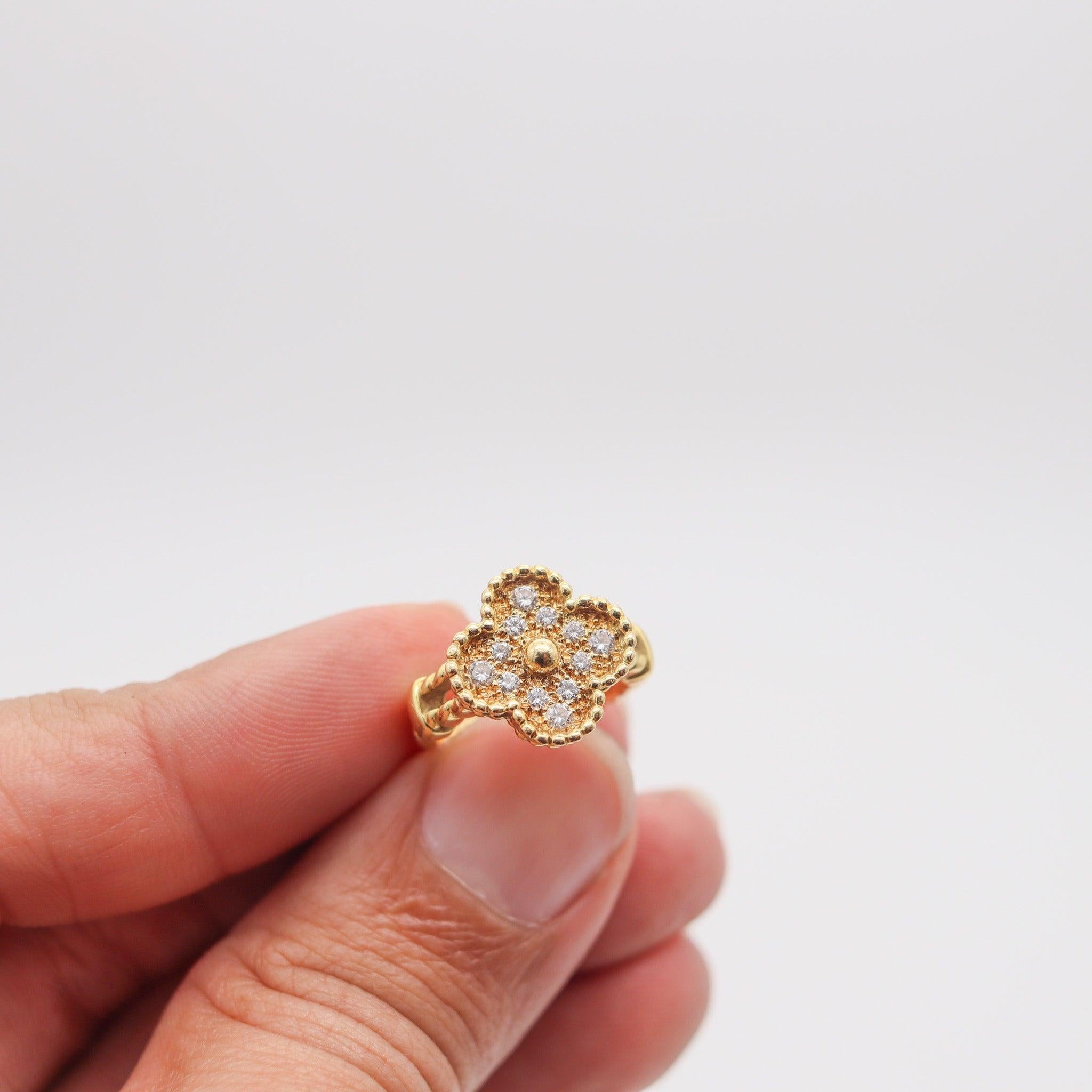 VAN CLEEF & ARPELS 1970 Vintage Alhambra Ring In 18Kt Yellow Gold With Diamonds For Sale 1