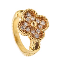 VAN CLEEF & ARPELS 1970 Vintage Alhambra Ring In 18Kt Yellow Gold With Diamonds