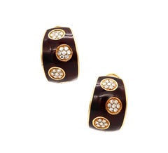 Van Cleef & Arpels 1970 Vintage Enameled Earrings in 18Kt Gold 1.12 Cts Diamonds