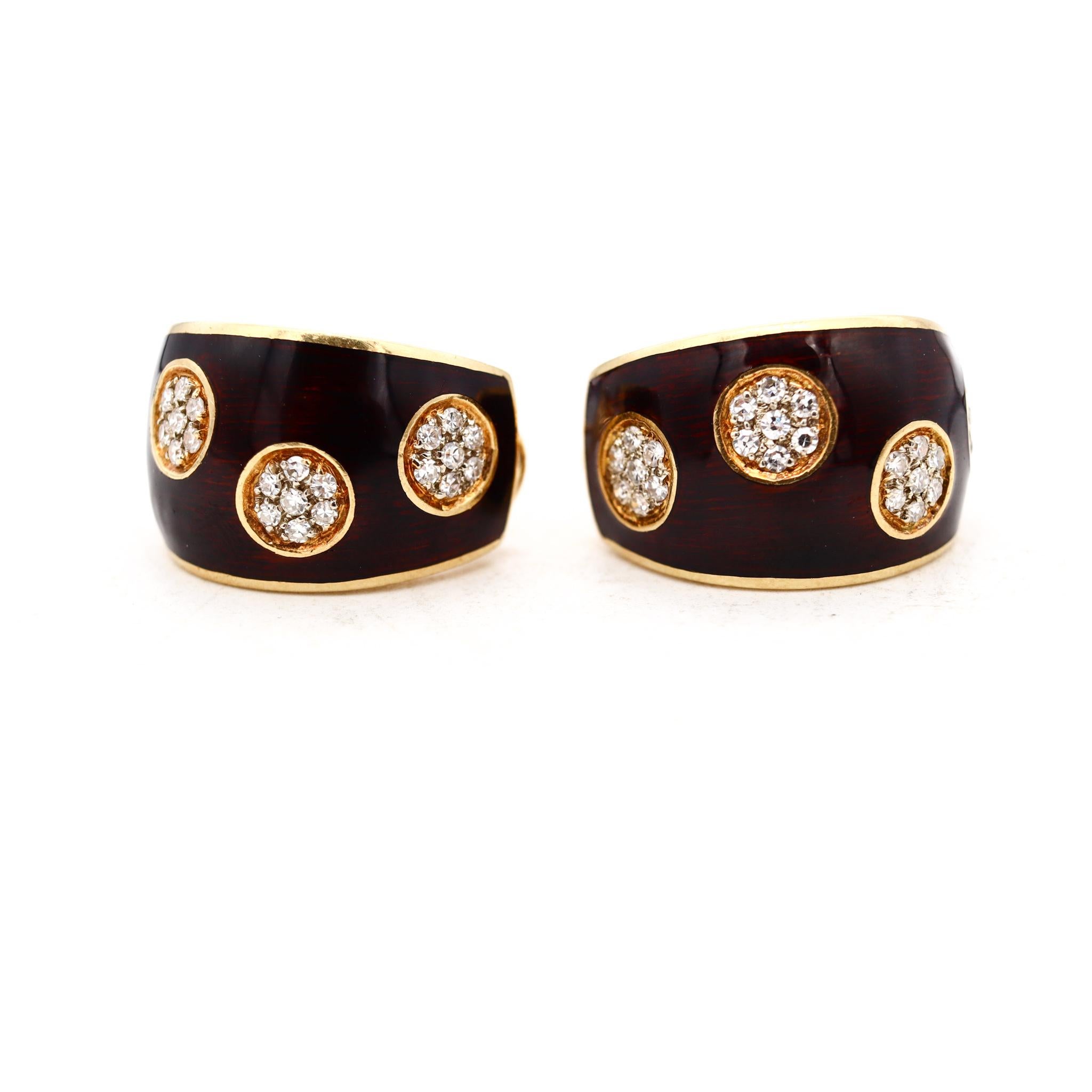 Van Cleef & Arpels 1970 Vintage Enameled Earrings in 18Kt Gold 1.12 Cts Diamonds 1