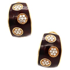 Van Cleef & Arpels 1970 Vintage Enameled Earrings in 18Kt Gold 1.12 Cts Diamonds