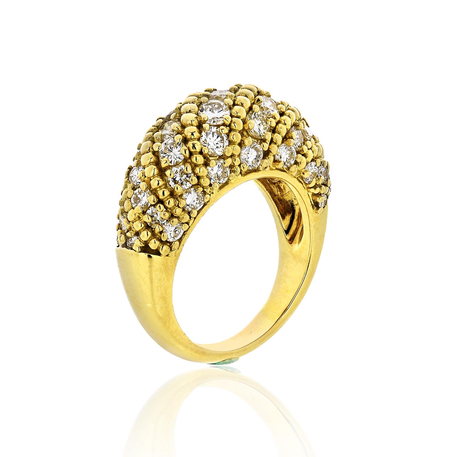 This vintage ring dates from the 1970s and was designed by iconic jewelers Van Cleef & Arpels. Crafted from 18-karat gold, it is encrusted with 2.50-carats of round-cut diamonds. 

Size 6