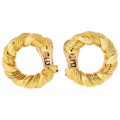 Van Cleef & Arpels 1970s 18 Karat Yellow Gold Twisted Hoop Earrings