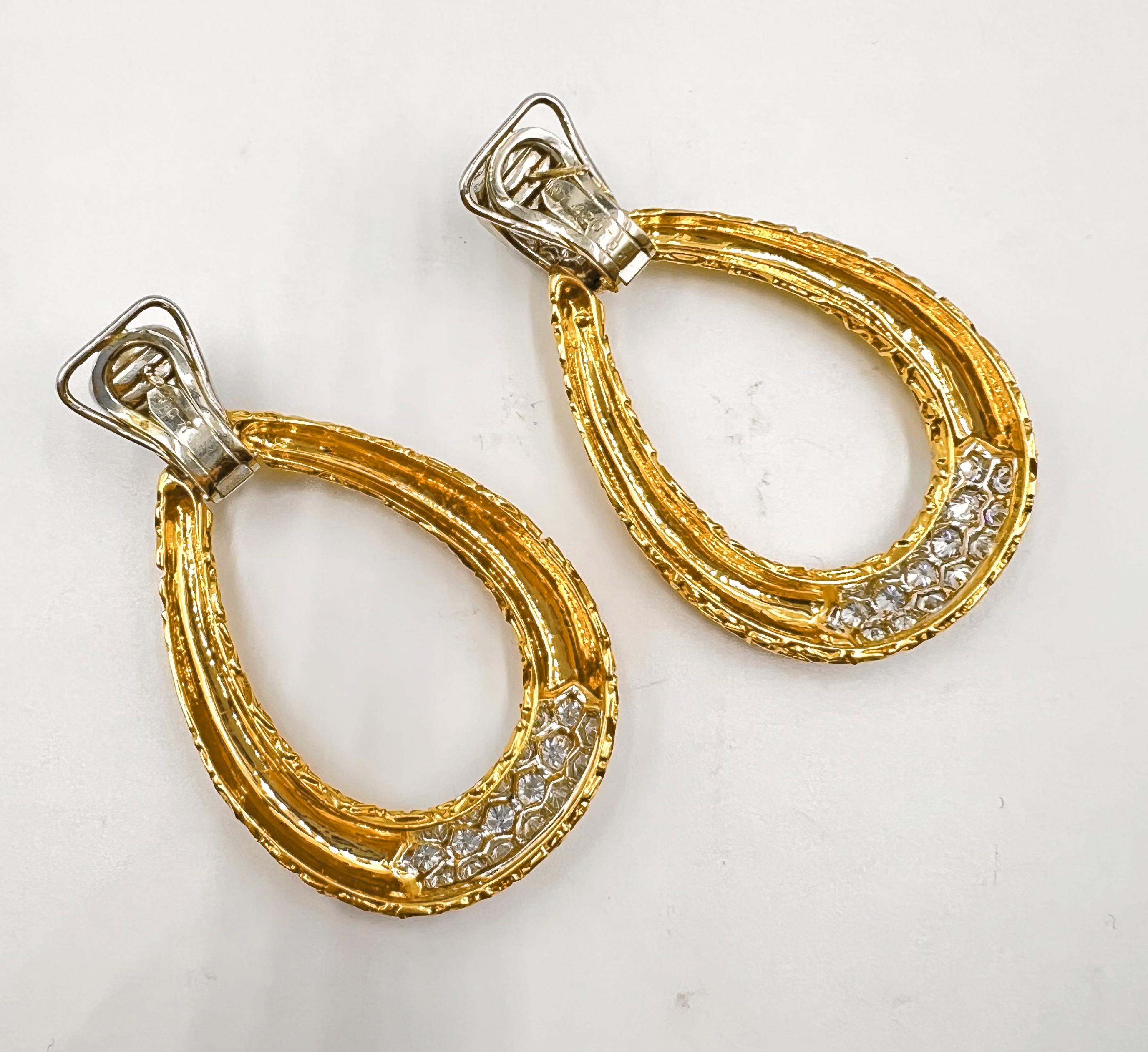 Modern Van Cleef & Arpels 1970s 18k Gold Platinum Diamond Door Knocker Earrings