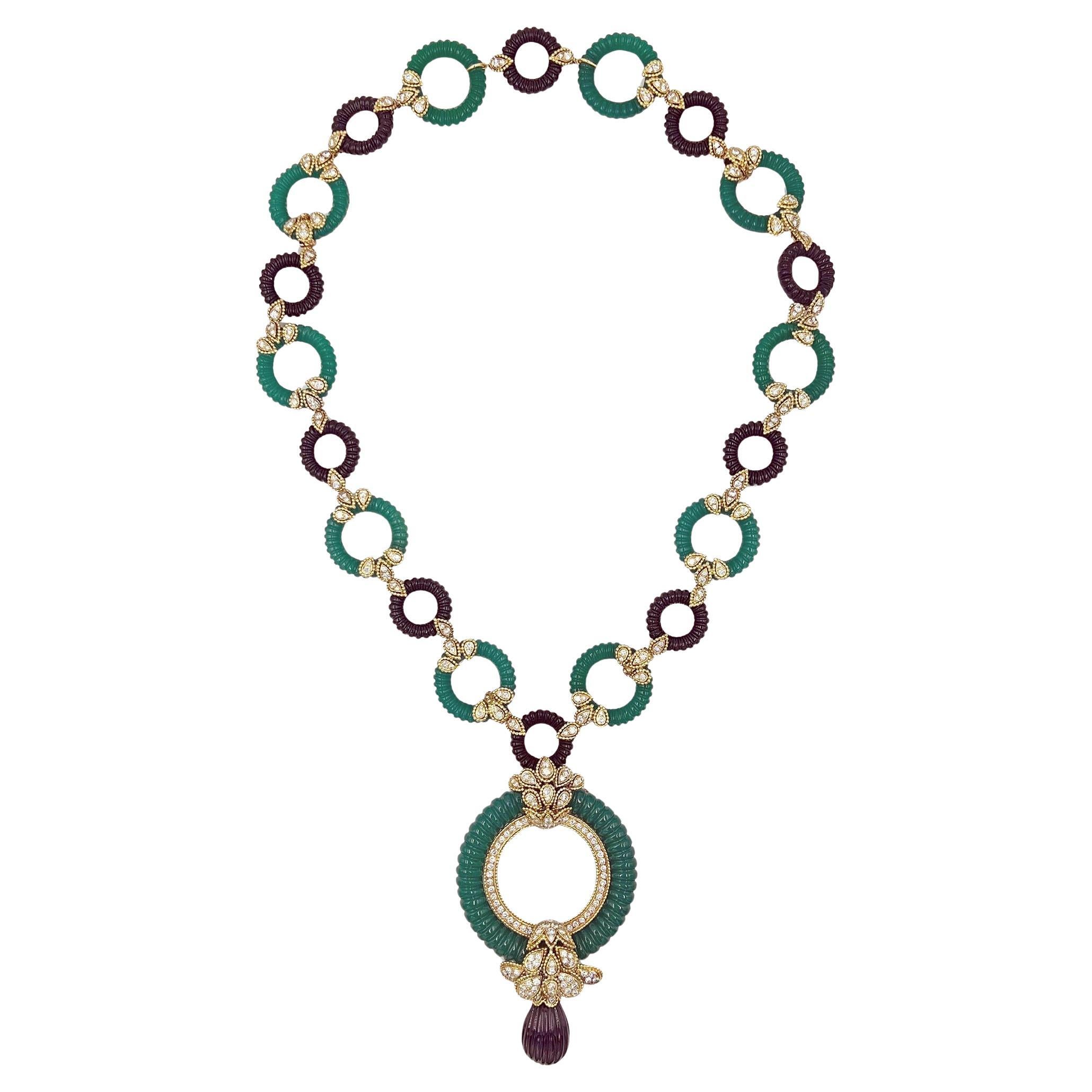 Van Cleef & Arpels 1970 Collana Sautoir in Crisoprasio e Onice con Diamanti in vendita