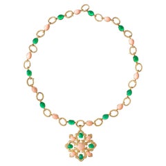 Van Cleef & Arpels 1970s Gold Coral Chrysoprase Delphe Pendant Necklace