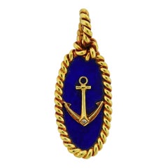 Van Cleef & Arpels 1970s Lapis Diamond Gold Anchor Pendant