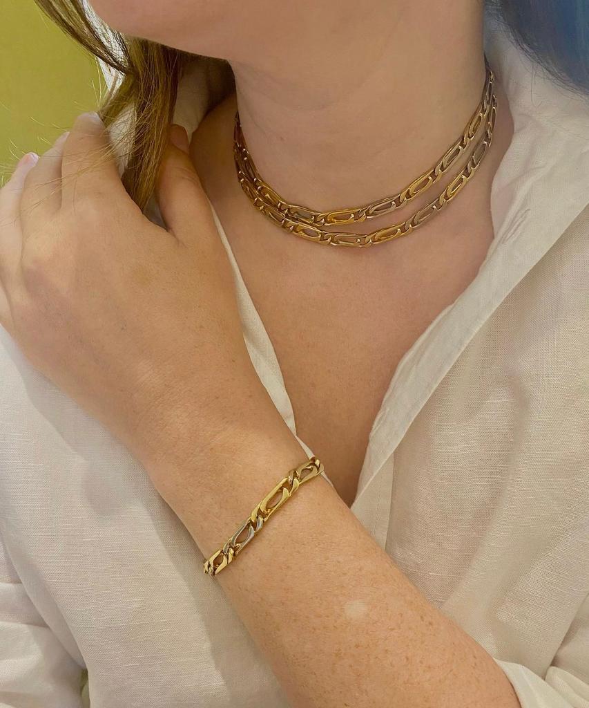 Van Cleef & Arpels 1970er Jahre Zweifarbige Goldkette, umwandelt in Halskette und Armband im Angebot 5