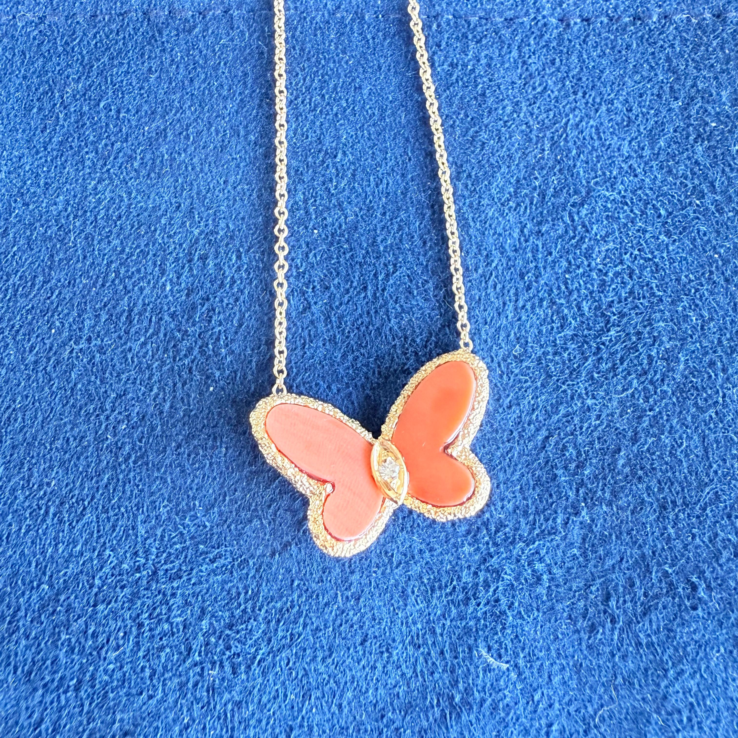 Van Cleef & Arpels 1971 NYC Rare Coral Papillon Necklace With Diamond 5