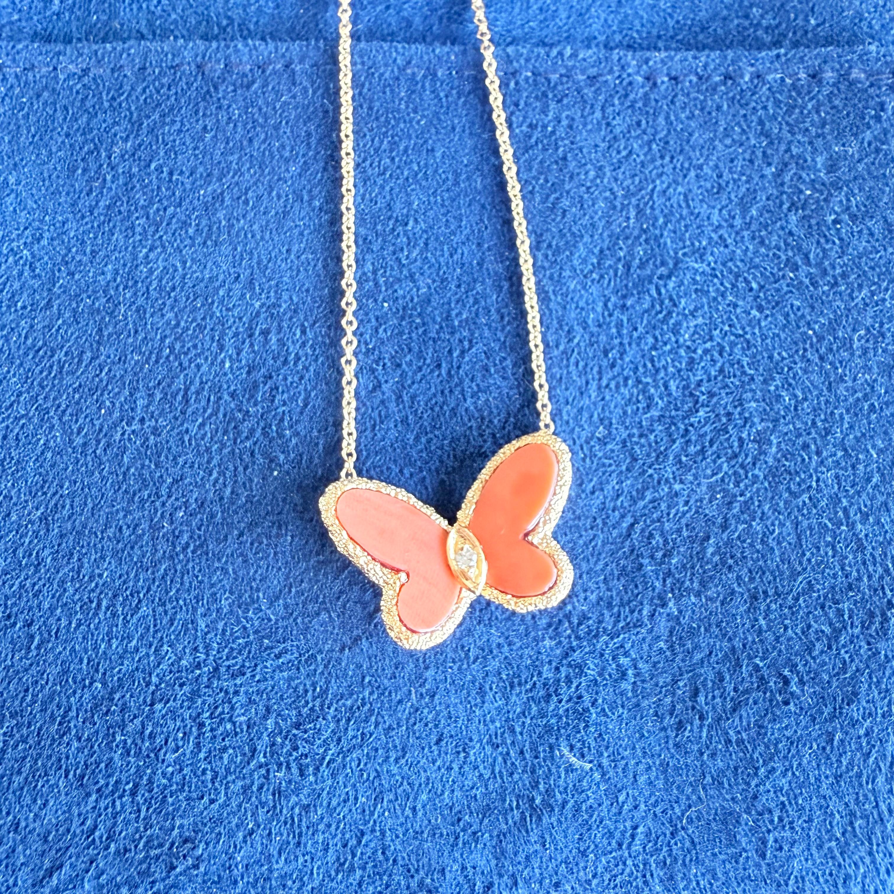 Van Cleef & Arpels 1971 NYC Rare Coral Papillon Necklace With Diamond 6