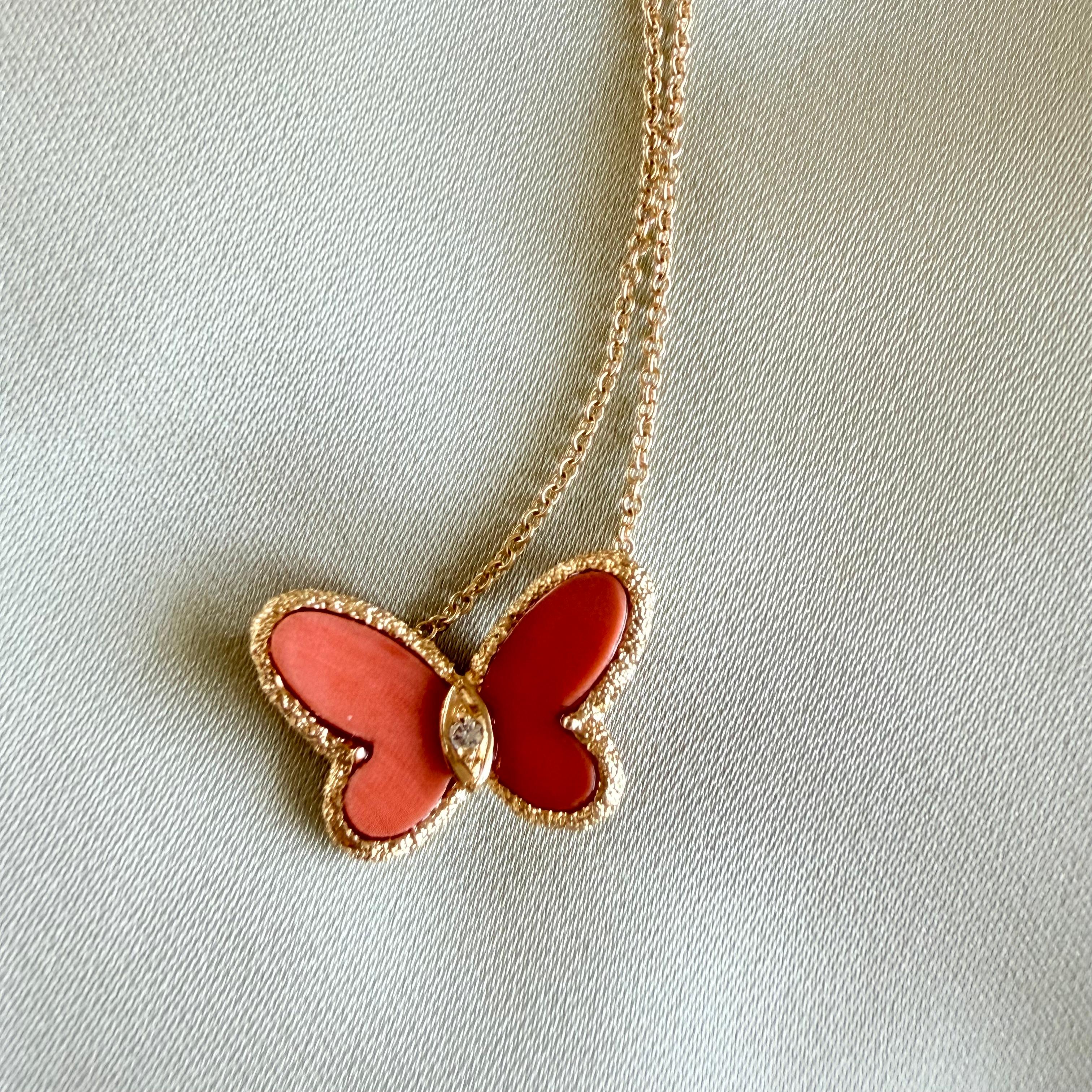 Van Cleef & Arpels 1971 NYC Rare Coral Papillon Necklace With Diamond 9