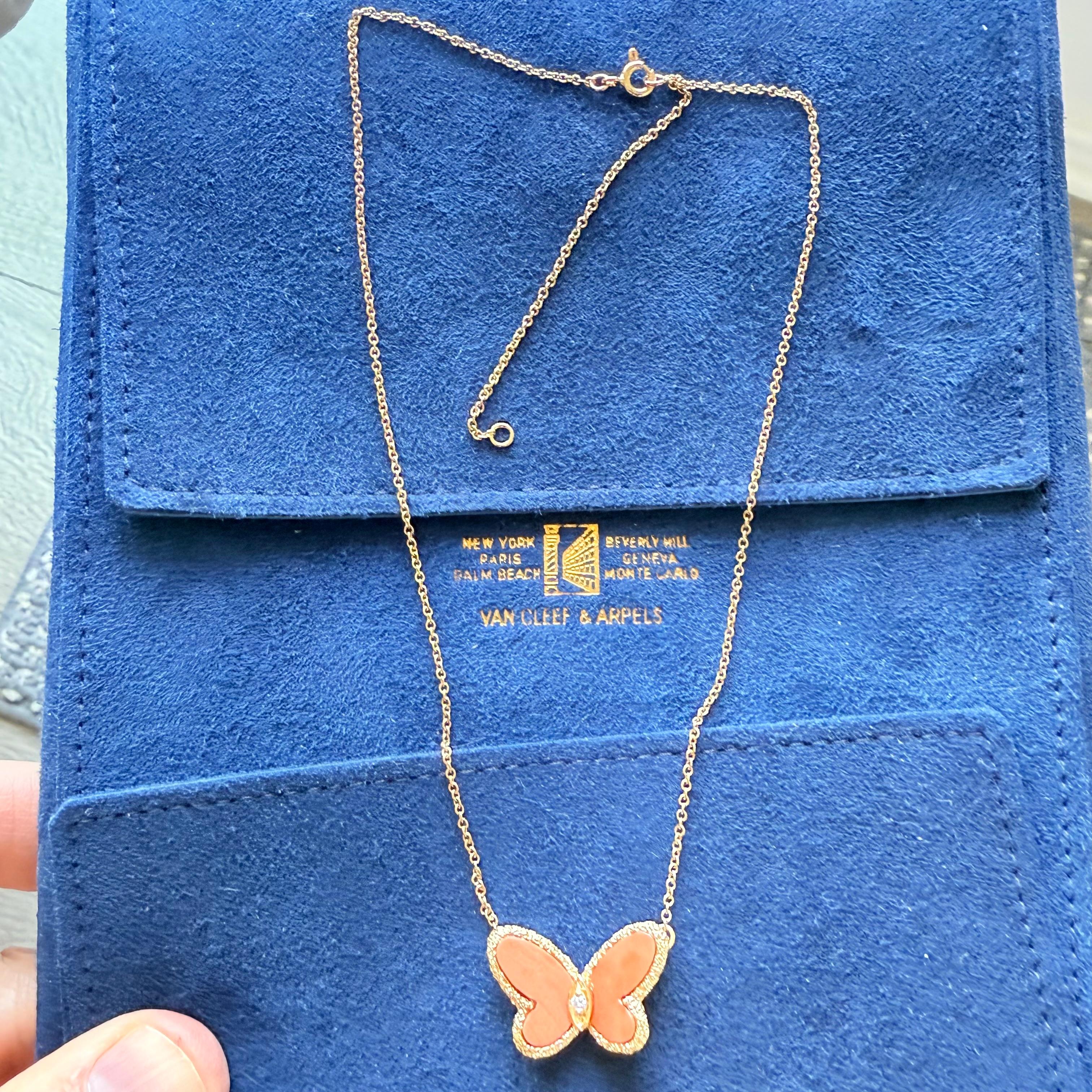Van Cleef & Arpels 1971 NYC Rare Coral Papillon Necklace With Diamond 1