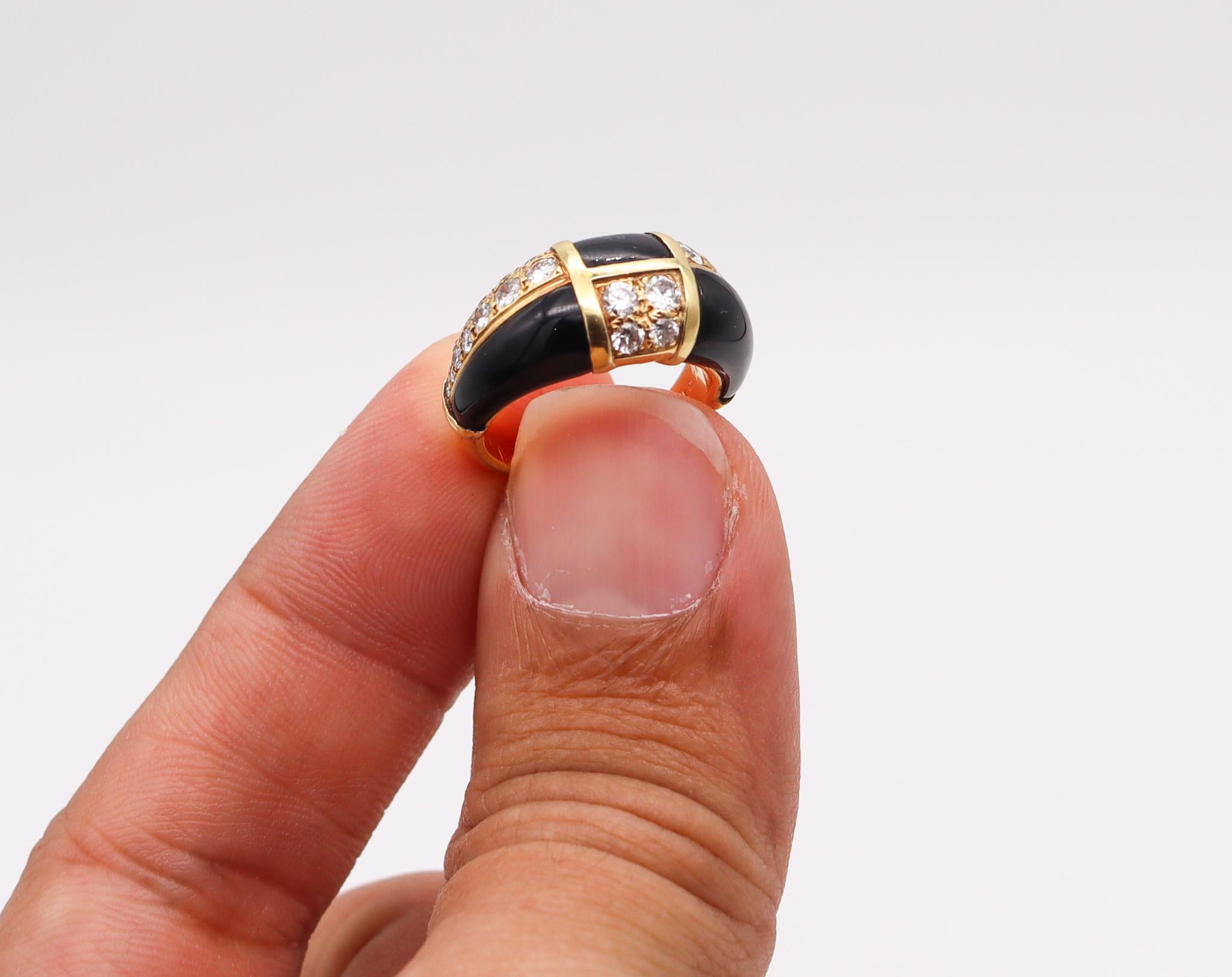 Cabochon Van Cleef & Arpels 1973 Geometric Onyx Ring 18kt Gold with 1.45ctw in Diamonds For Sale