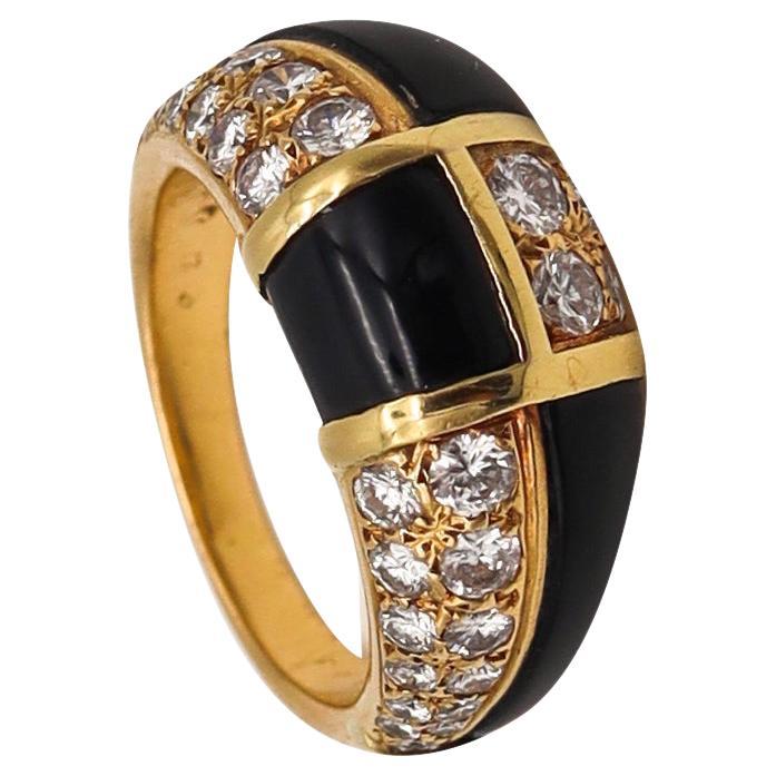 Van Cleef & Arpels 1973 Geometric Onyx Ring 18kt Gold with 1.45ctw in Diamonds For Sale