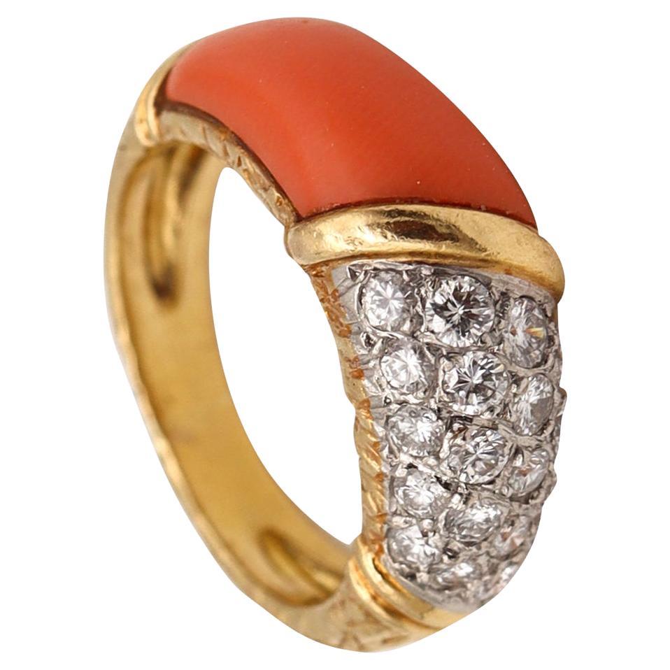 Van Cleef & Arpels 1975 Gem Set Coral Band in 18Kt Yellow Gold with VVS Diamonds For Sale