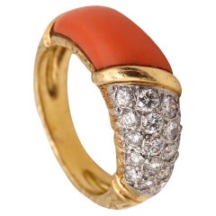 Van Cleef & Arpels 1975 Gem Set Coral Band in 18Kt Yellow Gold with VVS Diamonds