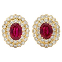 Van Cleef & Arpels 1980 Rubellite 18K Gold Vintage Double Halo Ear-Clip Earrings