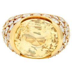 Vintage Van Cleef 
Arpels 1980
s 19.77 CTW Ceylon Yellow Sapphire Diamond Pavé Ring GIA