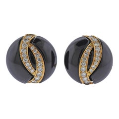 Van Cleef & Arpels 1980s Onyx Diamond Gold Earrings