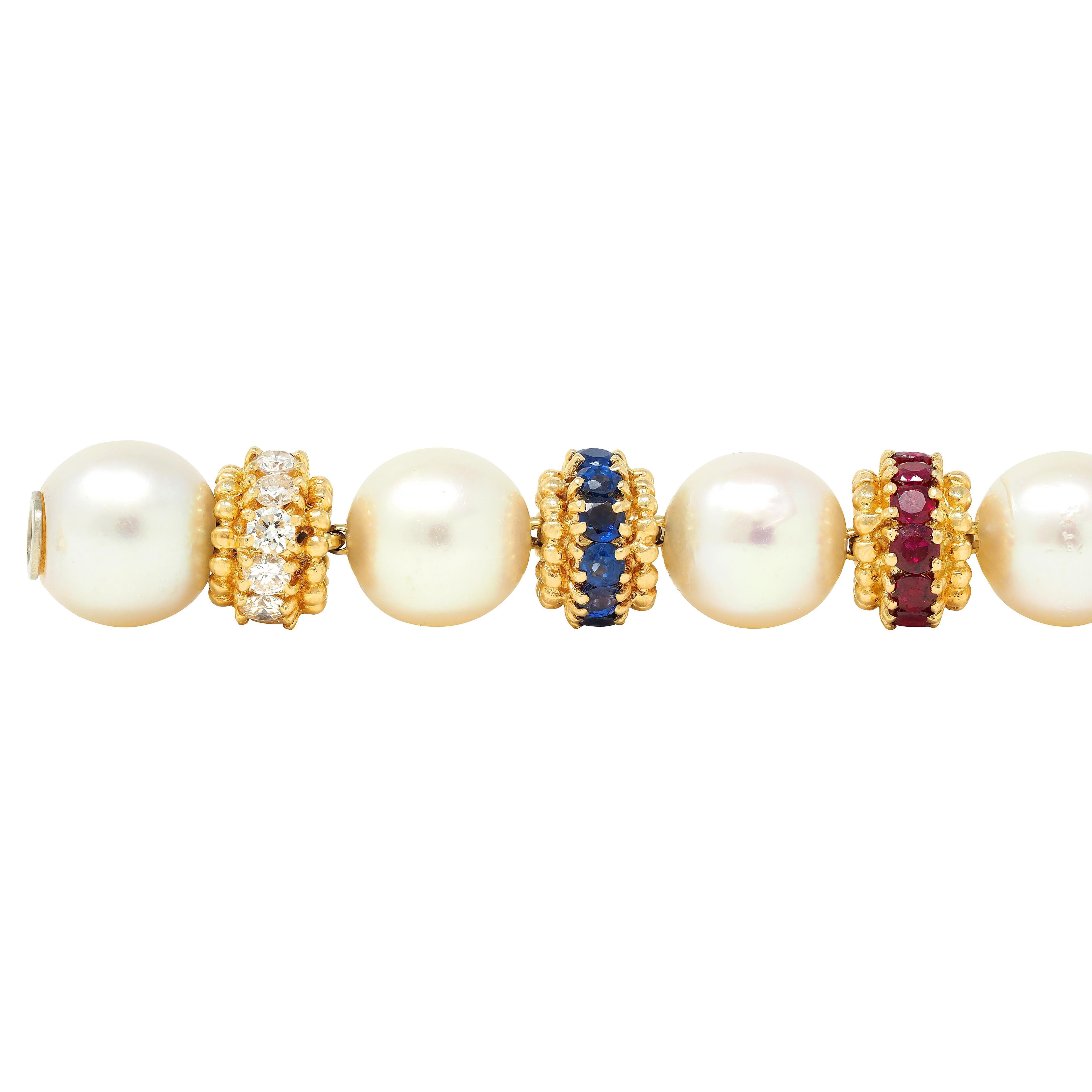 Van Cleef & Arpels 1980's Pearl Multi-Gem 18K Gold Convertible Bracelet Set For Sale 6