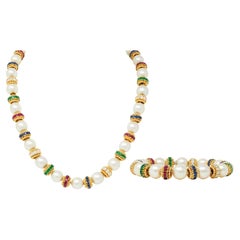 Van Cleef & Arpels 1980's Pearl Multi-Gem 18K Gold Convertible Bracelet Set Van Cleef & Arpels 1980's Pearl Multi-Gem 18K Gold Convertible Bracelet Set