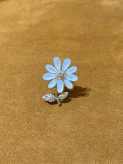 Van Cleef & Arpels 1990s Mother of Pearl Diamond Floral Brooch in 18k Gold
