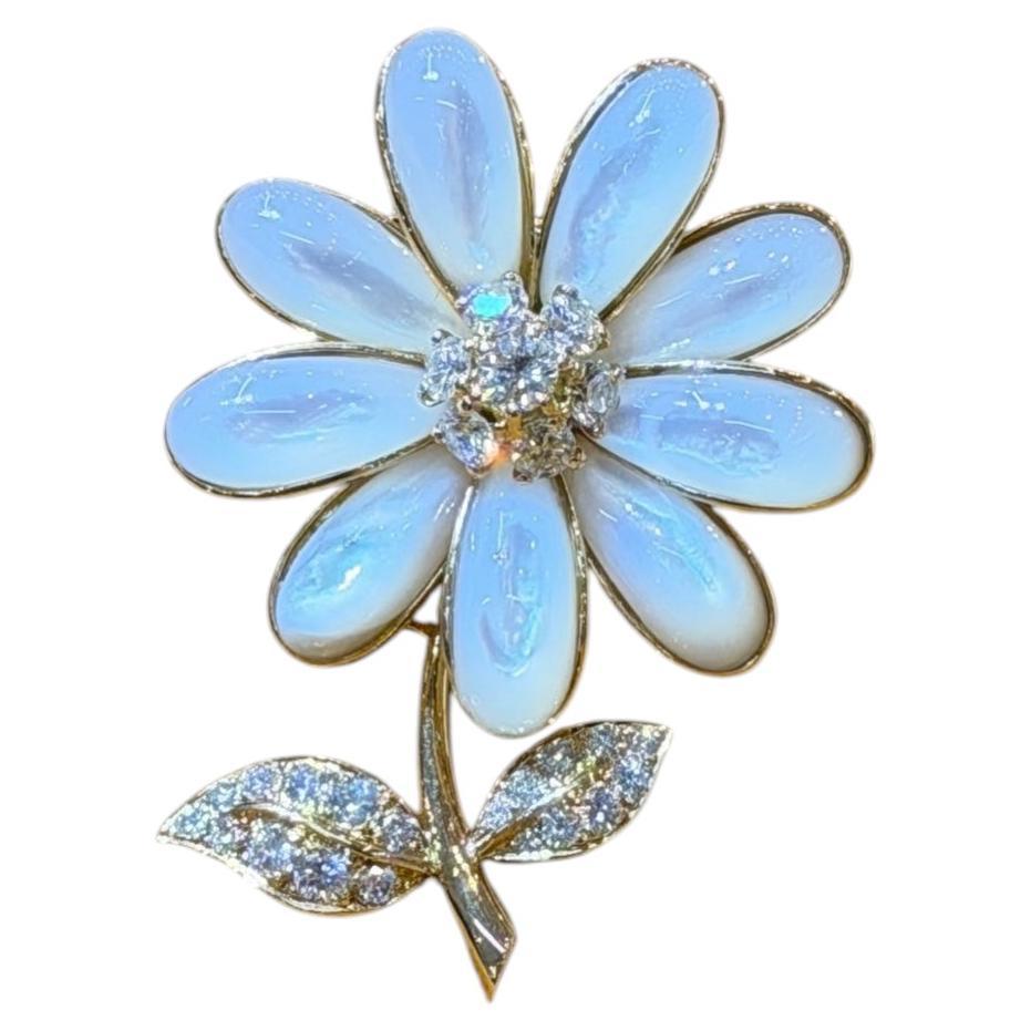 Van Cleef & Arpels 1990s Mother of Pearl Diamond Floral Brooch in 18k Gold