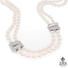 Van Cleef & Arpels 2 - Row Pearl Necklace with 3 - Diamond Barrel Clasps