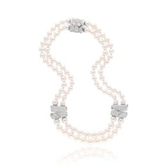 Van Cleef & Arpels 2 - Row Pearl Necklace with 3 - Diamond Barrel Clasps