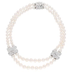 Van Cleef & Arpels 2 - Row Pearl Necklace with 3 - Diamond Barrel Clasps