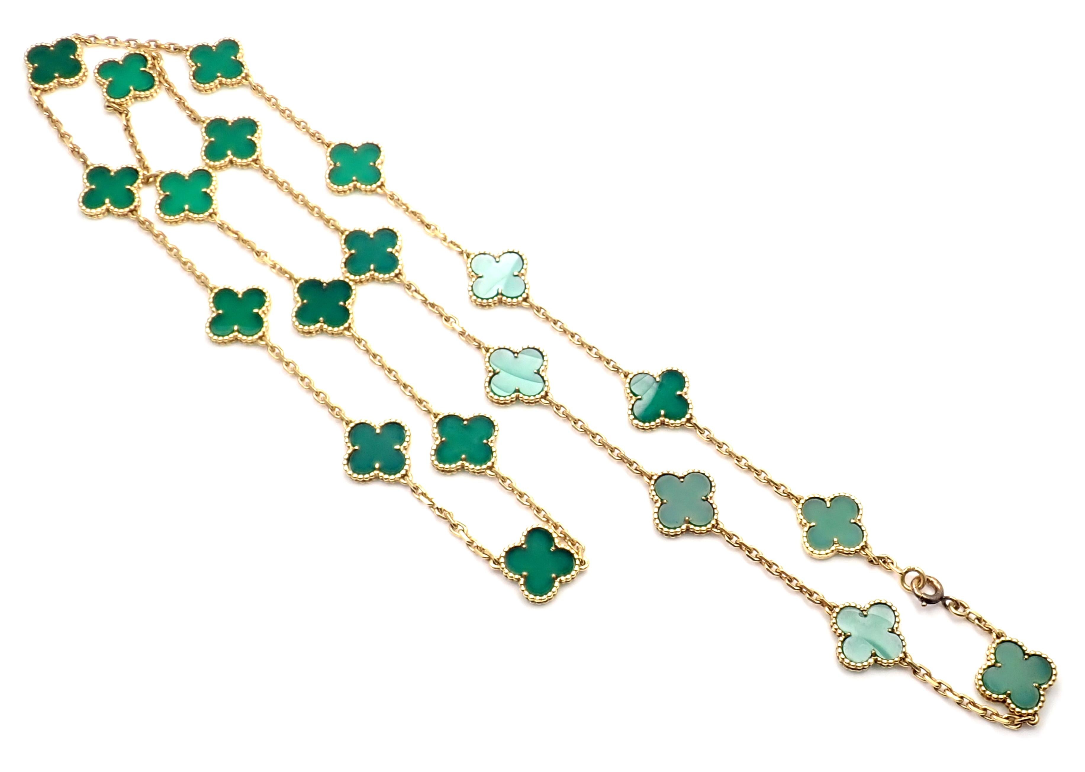 Van Cleef & Arpels 20 Chrysoprase Green Chalcedony Alhambra Yellow Gold Necklace 3