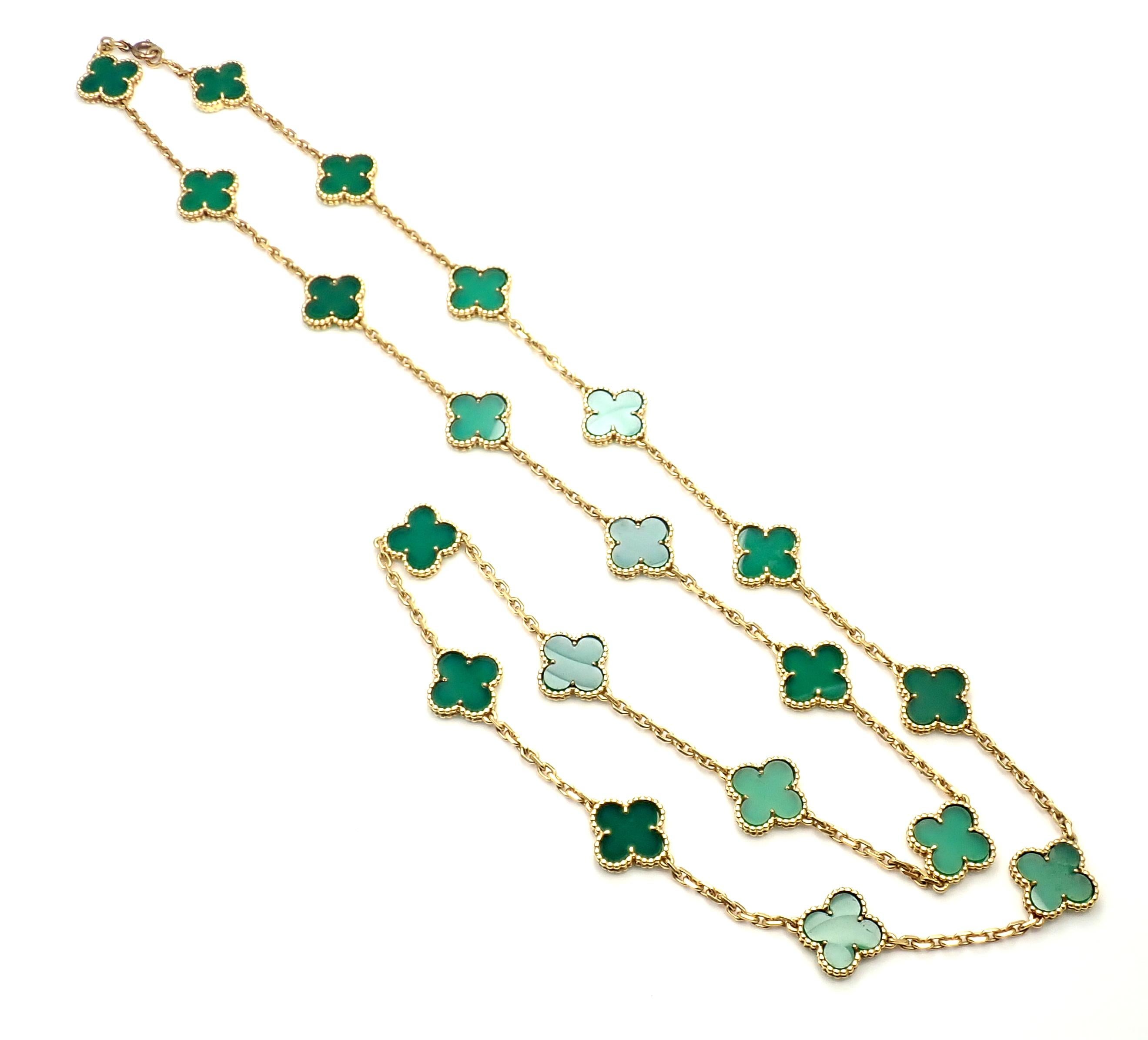 Van Cleef & Arpels 20 Chrysoprase Green Chalcedony Alhambra Yellow Gold Necklace 1
