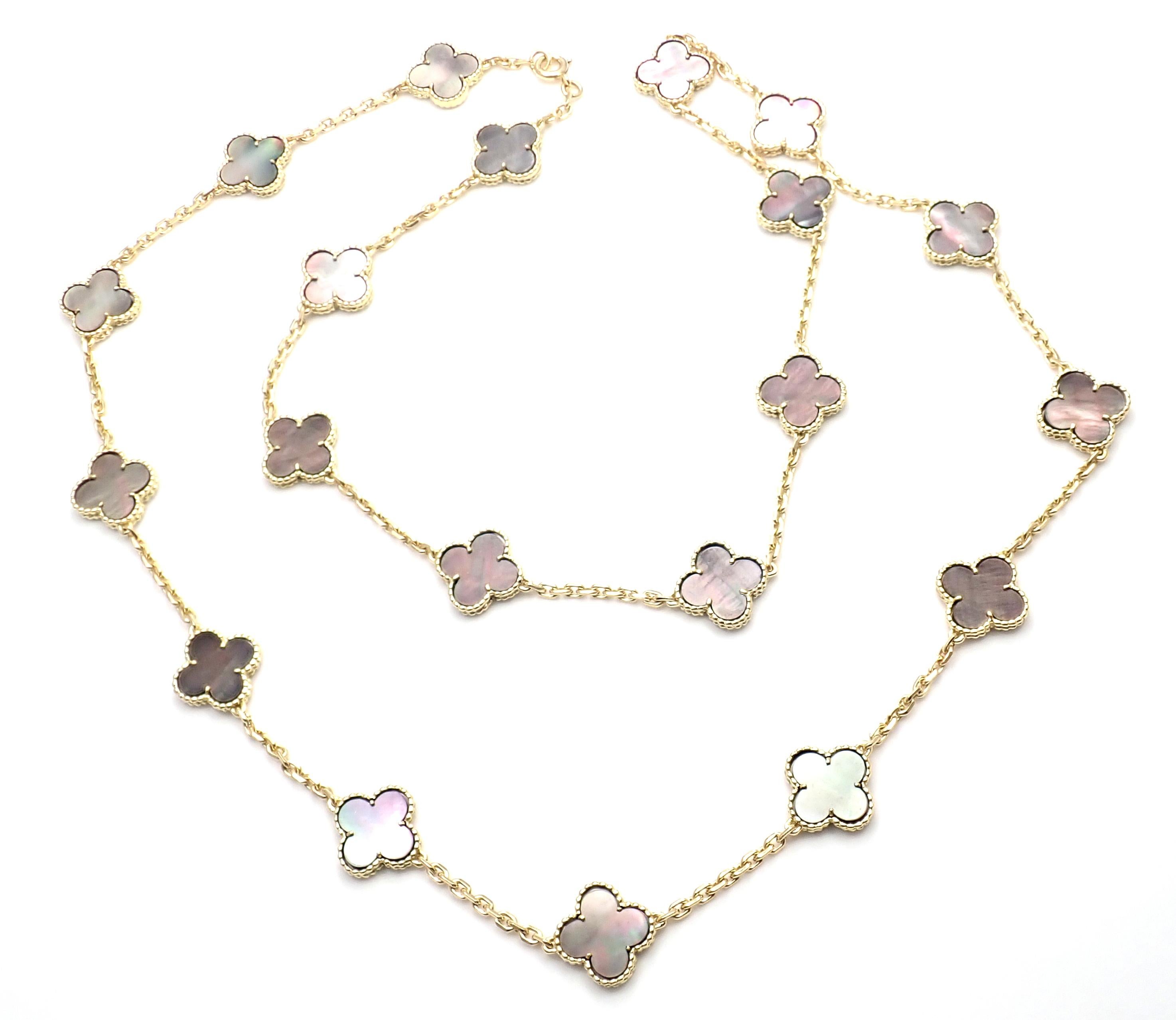 Van Cleef & Arpels 20 Grey Mother-of-Pearl Vintage Alhambra Yellow Gold Necklace In New Condition In Holland, PA
