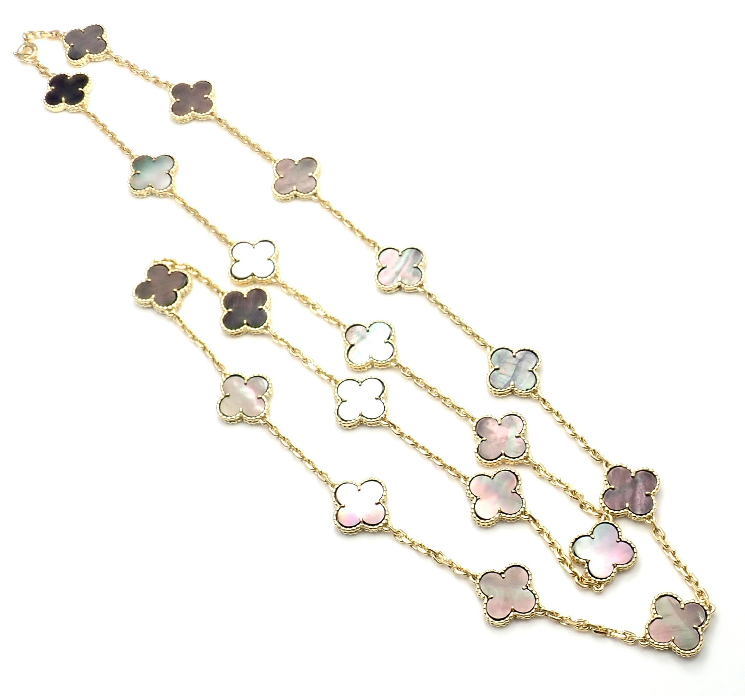 Women's or Men's Van Cleef & Arpels 20 Grey Mother-of-Pearl Vintage Alhambra Yellow Gold Necklace