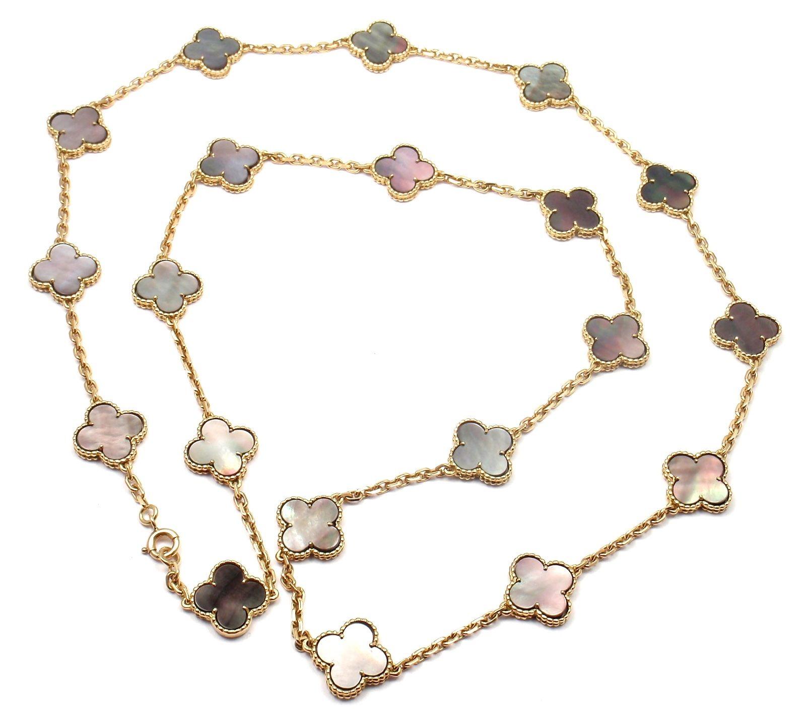 Women's or Men's Van Cleef & Arpels 20 Grey Mother of Pearl Vintage Alhambra Yellow Gold Necklace