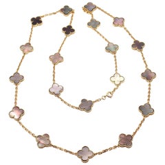 Van Cleef & Arpels 20 Grau Perlmutt Vintage Alhambra Gelbgold Halskette