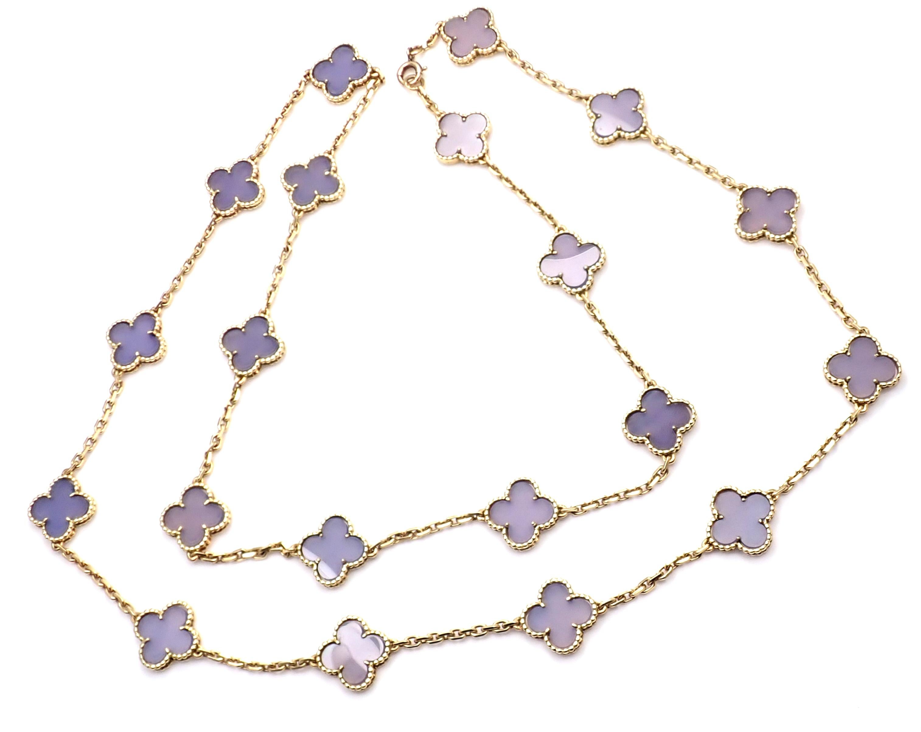 Van Cleef & Arpels 20 Lavender Chalcedony Alhambra Yellow Gold Necklace In Excellent Condition In Southampton, PA