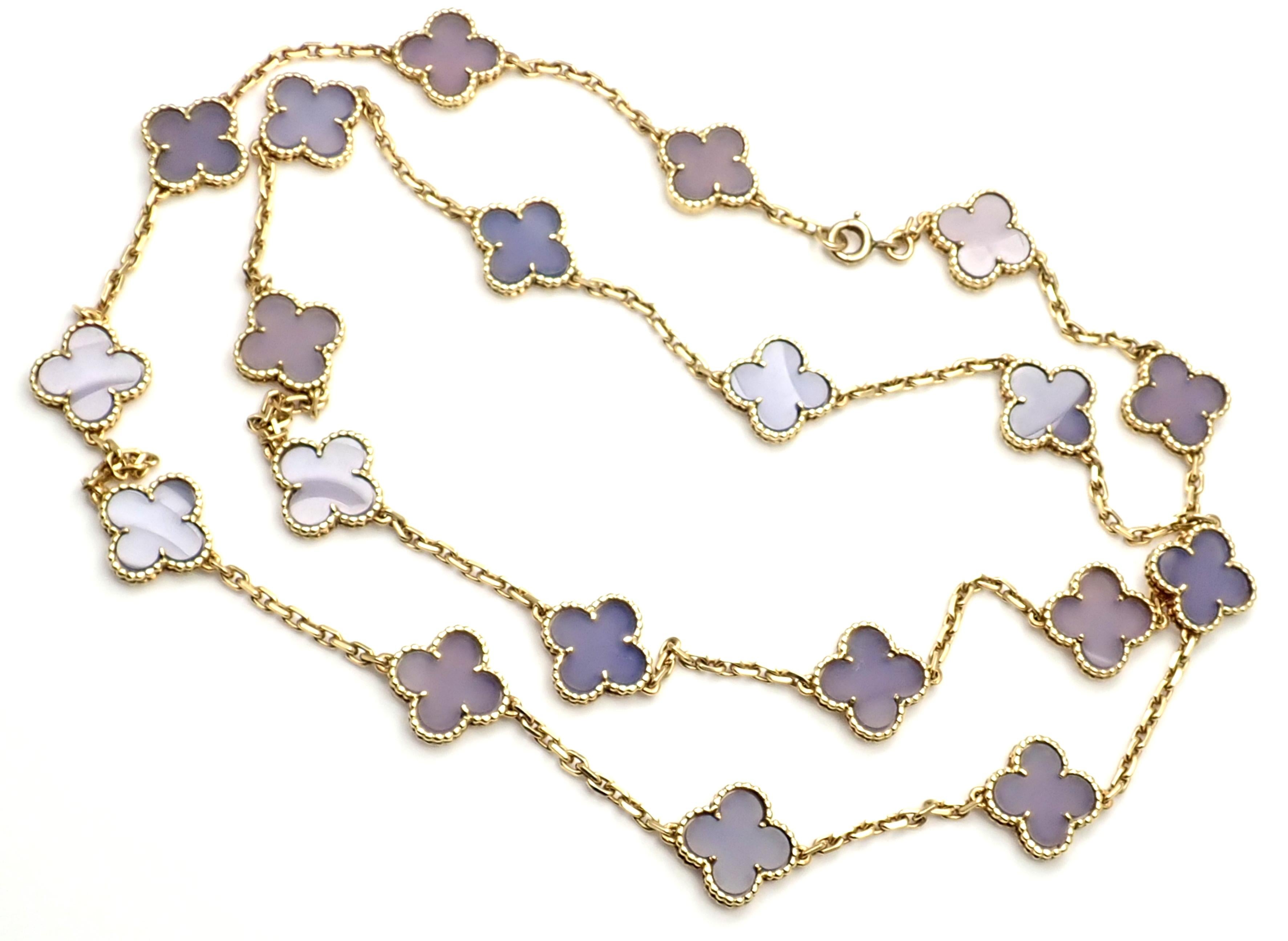 Women's or Men's Van Cleef & Arpels 20 Lavender Chalcedony Alhambra Yellow Gold Necklace