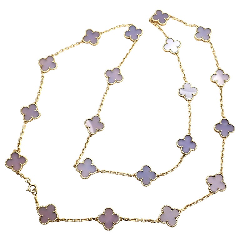 Van Cleef and Arpels 20 Lavender Chalcedony Alhambra Yellow Gold Necklace  at 1stDibs | van cleef chalcedony