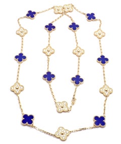 Van Cleef & Arpels 20 Motif Alhambra Diamond Lapis Yellow Gold Necklace