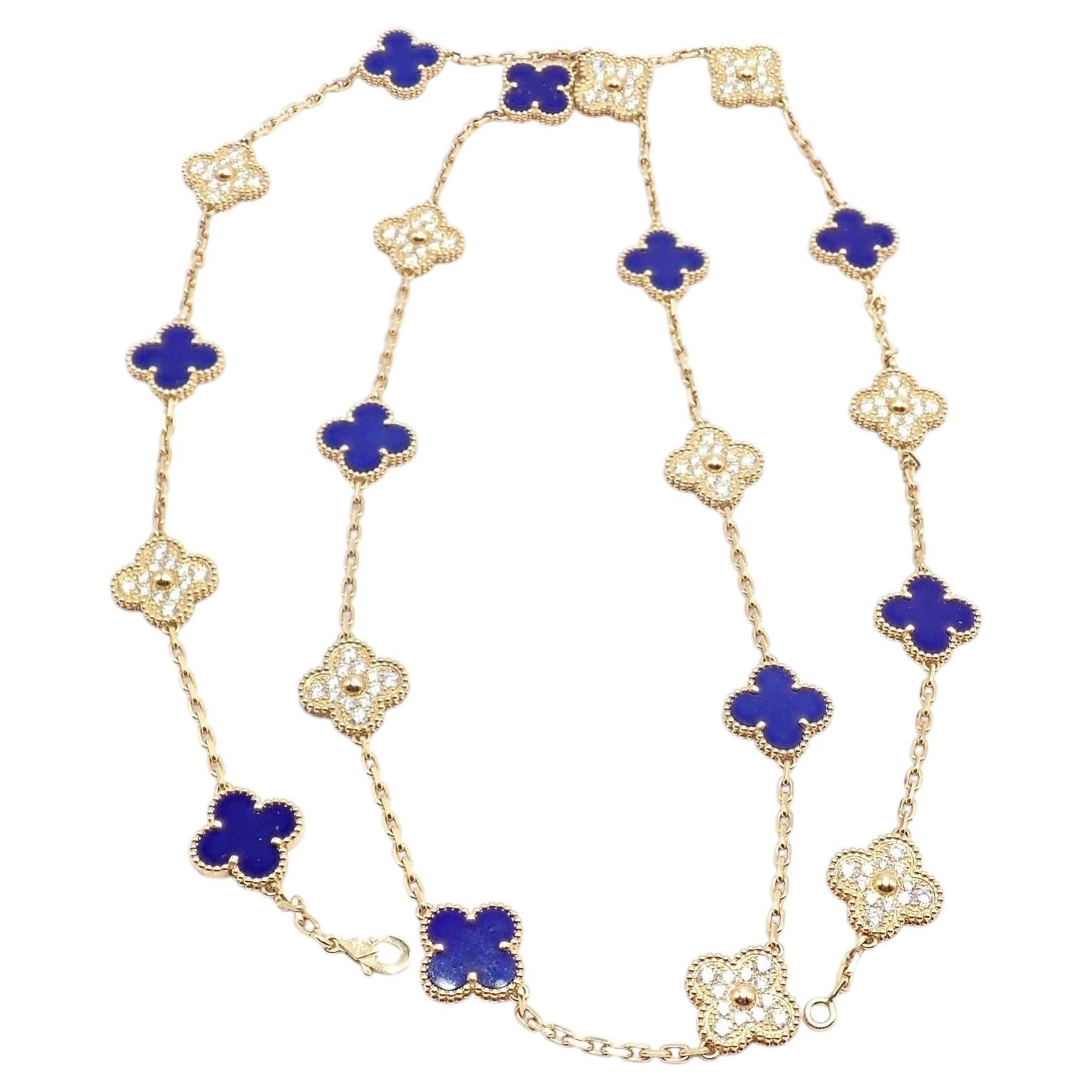 Collana Van Cleef & Arpels con 20 motivi Alhambra, diamanti e lapislazzuli, in oro giallo