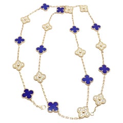 Van Cleef & Arpels 20 Motif Alhambra Diamond Lapis Yellow Gold Necklace
