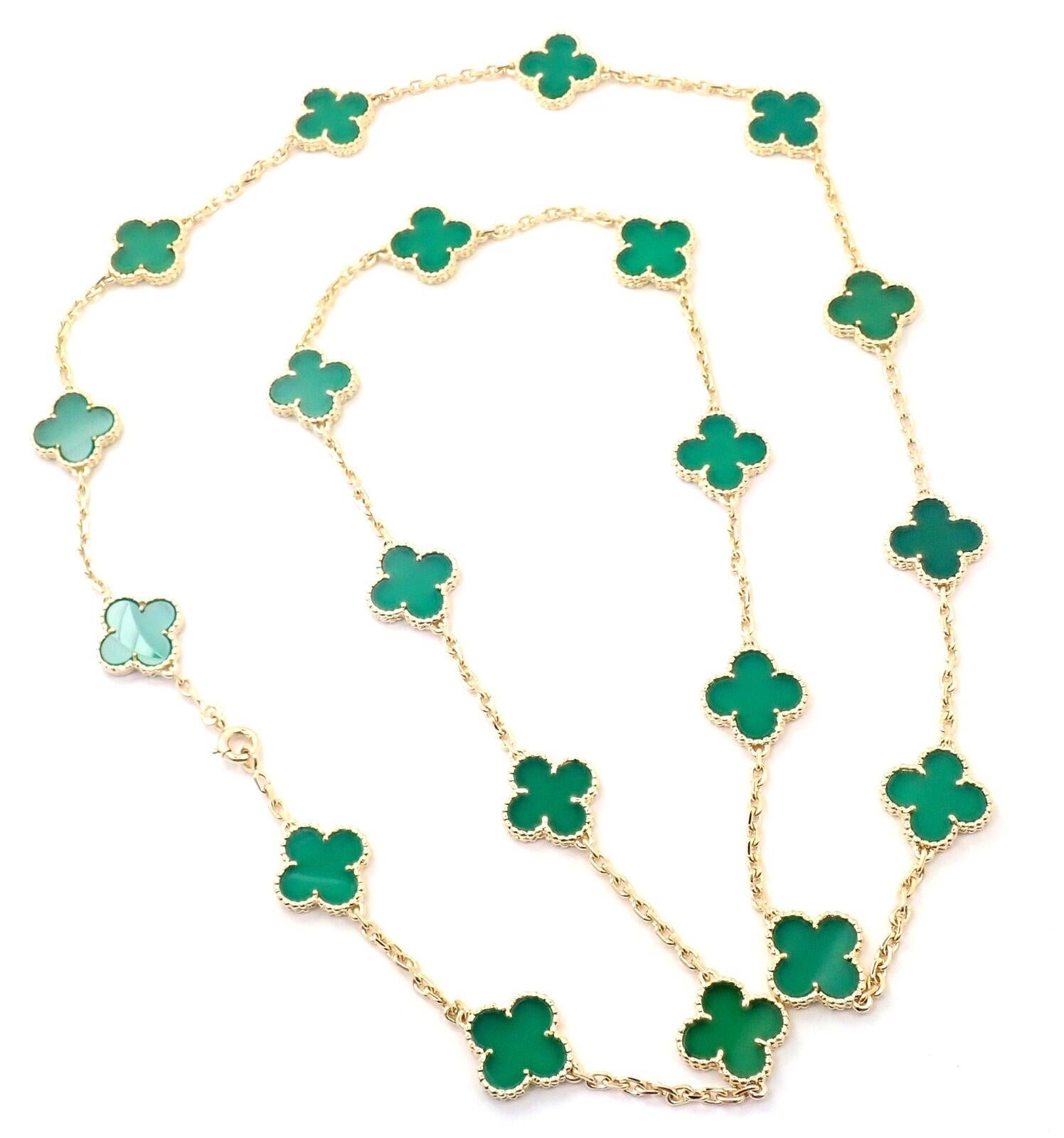 Van Cleef & Arpels 20 Motif Green Chalcedony Vintage Alhambra Gold Necklace 2