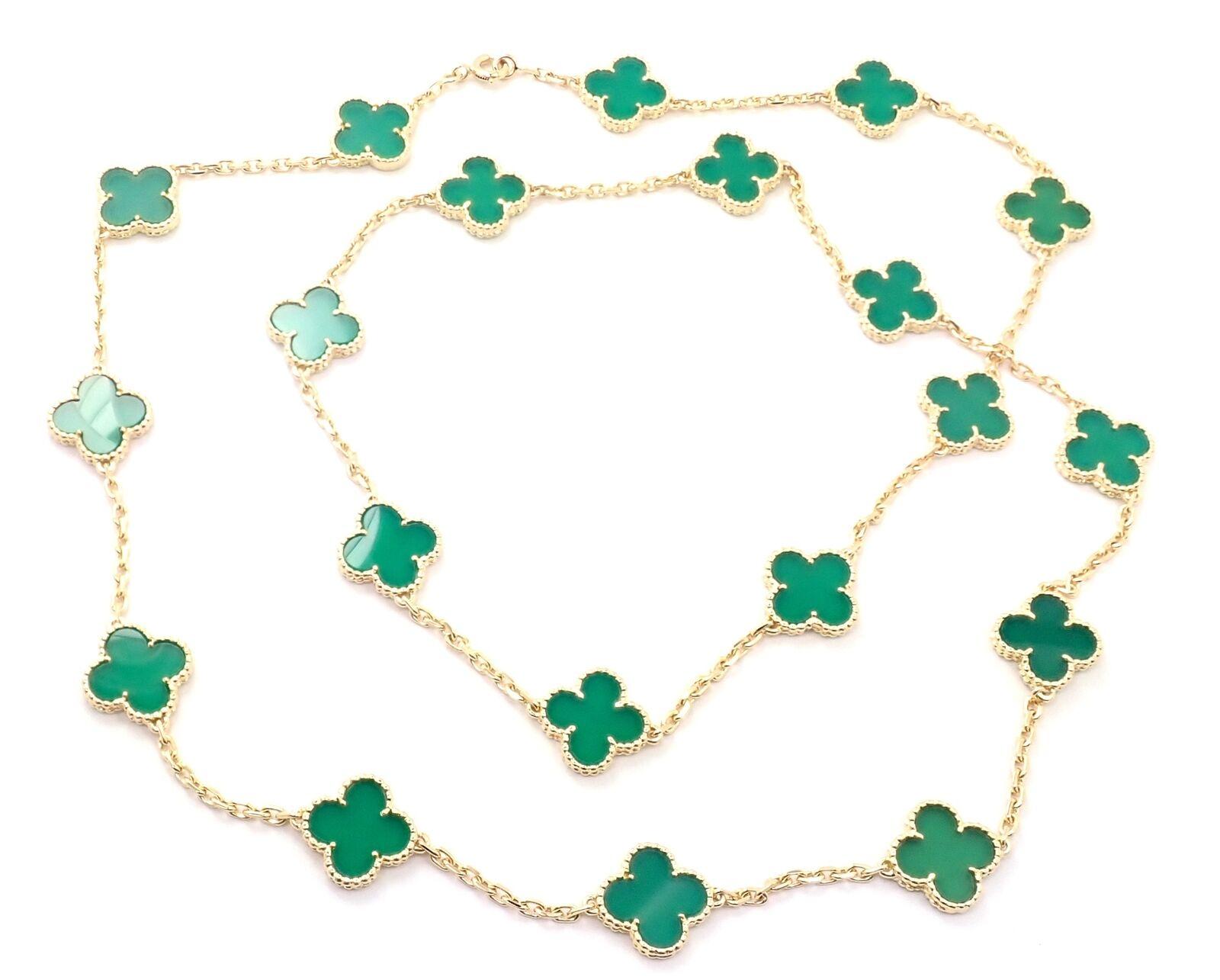 Van Cleef & Arpels 20 Motif Green Chalcedony Vintage Alhambra Gold Necklace 1
